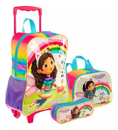 Imagem de Kit Mochila Infantil Meninas A Casa Da Gabby Rodinhas Tam G