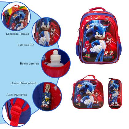 Imagem de Kit Mochila Infantil Menino Bolsa Sonic The Hedgehog