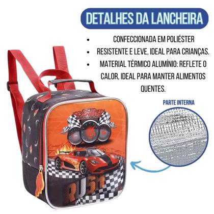 Imagem de Kit Mochila Infantil Menino Carros Linda Reforçada Prática Grande