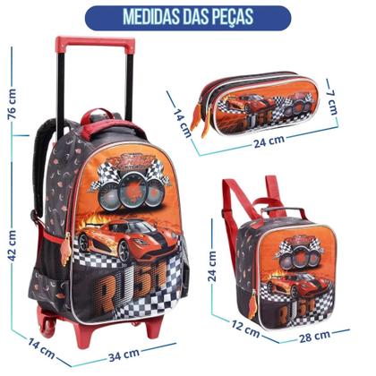 Imagem de Kit Mochila Infantil Menino Carros Linda Reforçada Prática Grande