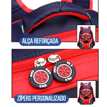 Imagem de Kit Mochila Infantil Menino Carros Linda Reforçada Prática Grande