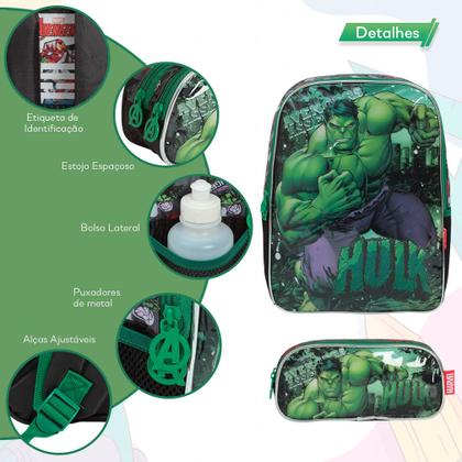 Imagem de Kit Mochila Infantil Menino Costas Hulk Com Estojo Tam G