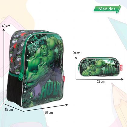 Imagem de Kit Mochila Infantil Menino Costas Hulk Com Estojo Tam G