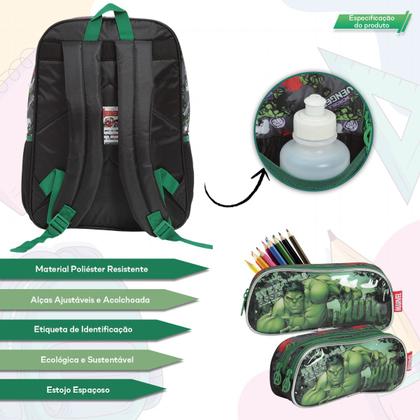 Imagem de Kit Mochila Infantil Menino Costas Hulk Com Estojo Tam G