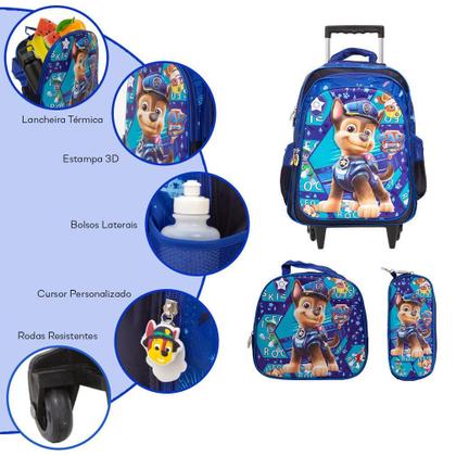 Imagem de Kit Mochila Infantil Menino Patrulha Canina 3D Com Rodinha
