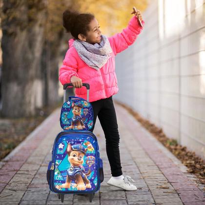 Imagem de Kit Mochila Infantil Menino Patrulha Canina 3D Com Rodinha