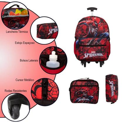 Imagem de Kit Mochila Infantil Menino Rodinha Homem Aranha Juvenil