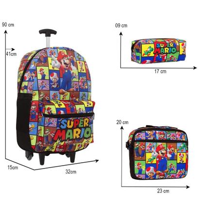 Imagem de Kit Mochila Infantil Menino Rodinha Super Mario Juvenil