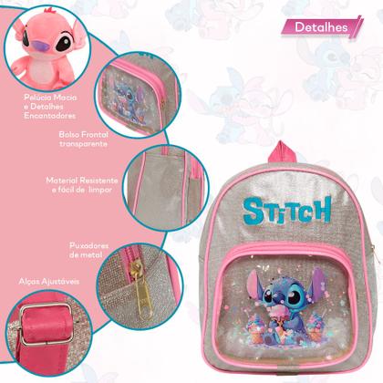 Imagem de Kit Mochila Infantil Mini Bolsa Stitch Com Urso Pelúcia