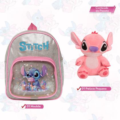 Imagem de Kit Mochila Infantil Mini Bolsa Stitch Com Urso Pelúcia