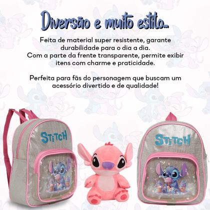 Imagem de Kit Mochila Infantil Mini Bolsa Stitch Com Urso Pelúcia