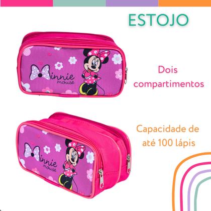 Imagem de Kit Mochila Infantil Minie Flores Rosa