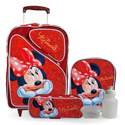 Imagem de Kit Mochila Infantil Minnie Mouse Rodinhas