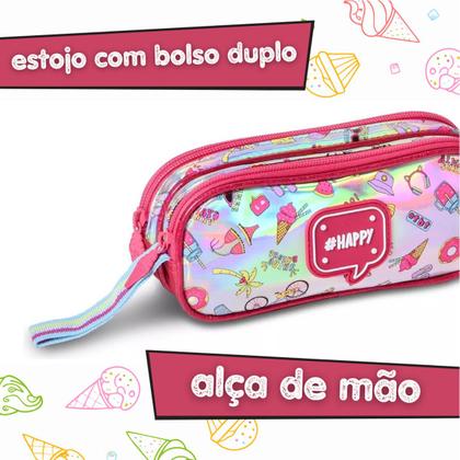 Imagem de Kit Mochila Infantil Rodinha Happy Grande Lancheira Estojo