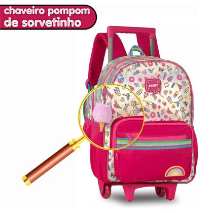 Imagem de Kit Mochila Infantil Rodinha Happy Grande Lancheira Estojo