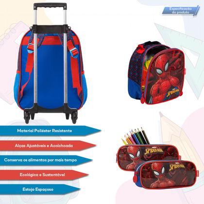 Imagem de Kit Mochila Infantil Rodinha Spider Man + Lancheira Térmica