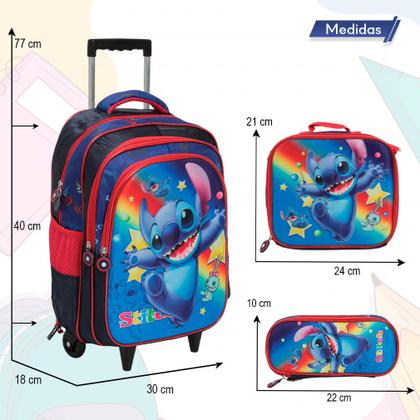 Imagem de Kit Mochila Infantil Rodinha Stitch 3d Lancheira Estojo