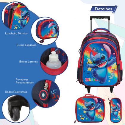Imagem de Kit Mochila Infantil Rodinha Stitch 3d Lancheira Estojo