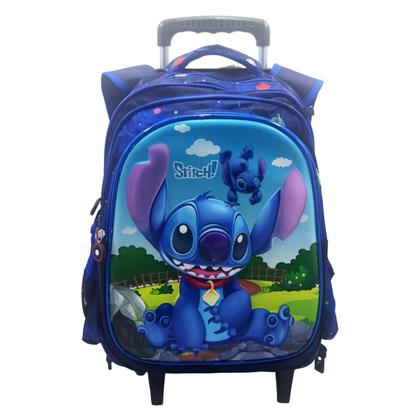 Imagem de Kit Mochila Infantil Rodinhas Escolar 3D - Stitch (Azul)