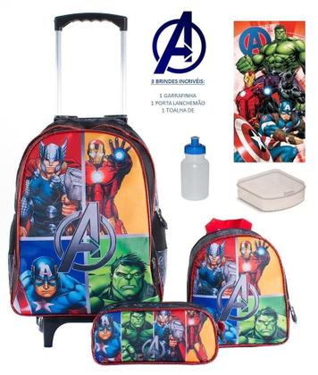 Imagem de Kit Mochila Infantil Rodinhas Vingadores+ Lancheira + Estojo