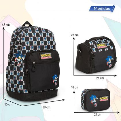 Imagem de Kit Mochila Infantil Sonic Lancheira Estojo Costas Preta