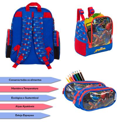 Imagem de Kit Mochila Infantil Spider Man Herói Lancheira Chenson