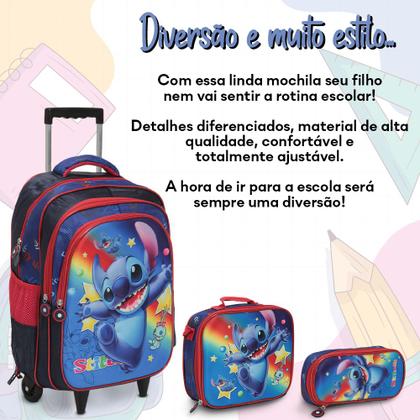 Imagem de Kit Mochila Infantil Stitch Carrinho + Lancheira Térmica