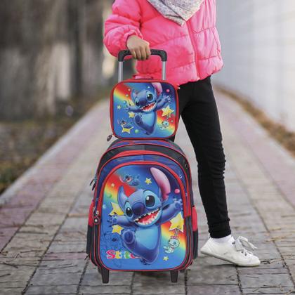 Imagem de Kit Mochila Infantil Stitch Carrinho + Lancheira Térmica