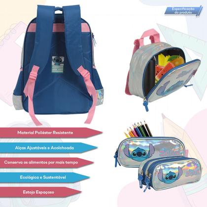 Imagem de Kit Mochila Infantil Stitch Com Lancheira Térmica Prata