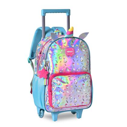 Imagem de Kit Mochila Infantil Unicórnio Holográfica Rodinhas Menina Escolar Lindo Reforçada Resistente