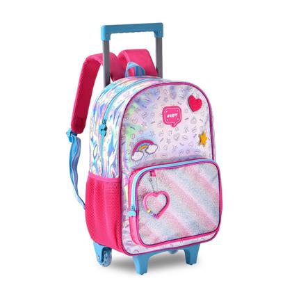 Imagem de Kit Mochila Infantil Unicórnio Holográfica Rodinhas Menina Escolar Lindo Reforçada Resistente 