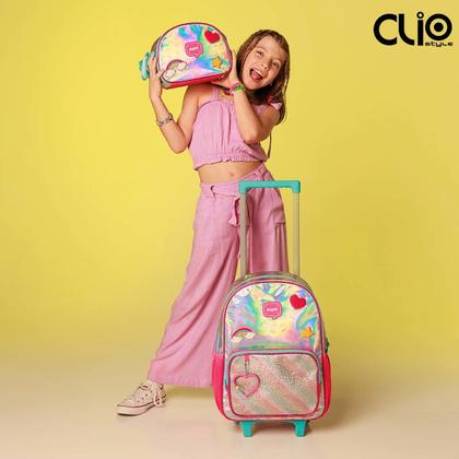 Imagem de Kit Mochila Infantil Unicórnio Holográfica Rodinhas Menina Escolar Lindo Reforçada Resistente
