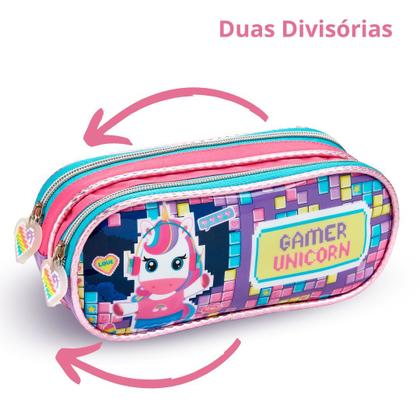 Imagem de Kit Mochila, Lancheira e Estojo Escolar Infantil Unicórnio