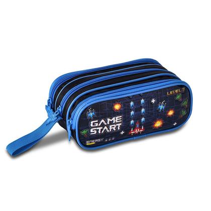 Imagem de Kit Mochila Lancheira Estojo Gamer Video Game Reforçada Resistente com Luzes Pisca Carrinho Rodinha