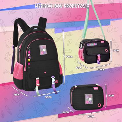 Imagem de Kit Mochila Lancheira Estojo Luluca Escolar Meninas Notebook Meninas Resistente Reforçada