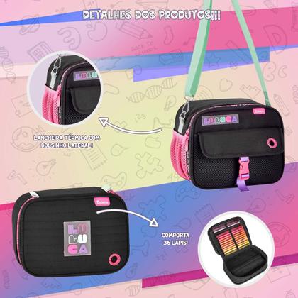 Imagem de Kit Mochila Lancheira Estojo Luluca Escolar Meninas Notebook Meninas Resistente Reforçada