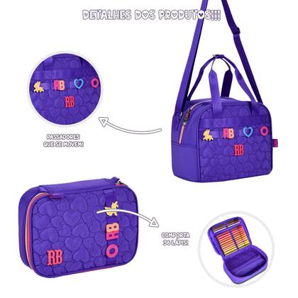 Imagem de Kit Mochila Lancheira Estojo RB Rebecca Bonbon Letrinhas Reforçada Resistente Notebook