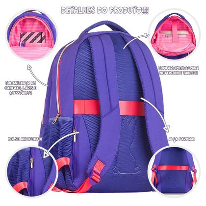 Imagem de Kit Mochila Lancheira Estojo RB Rebecca Bonbon Letrinhas Resistente Reforçada Escolar Notebook