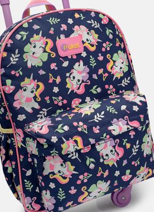 Imagem de Kit mochila + lancheira uni floresta azul marinho puket