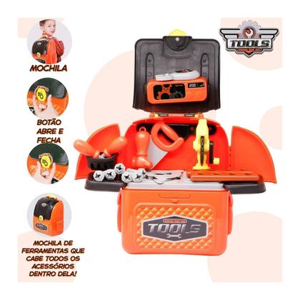Imagem de Kit Mochila Maleta de Ferramentas Infantil 30 Peças 3 em 1 Tools - VIP
