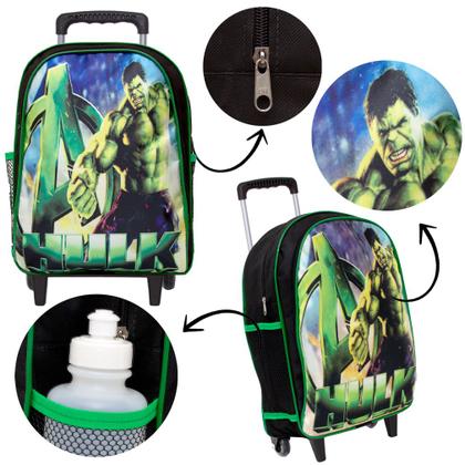 Imagem de Kit Mochila Masculina Escolar Rodinha Hulk Vingadores Marvel