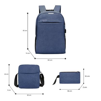 Imagem de Kit Mochila Masculina Executiva Bolsa Escolar Estojo Casual Colorida Tecido Reforçado Costuras Resistentes Original