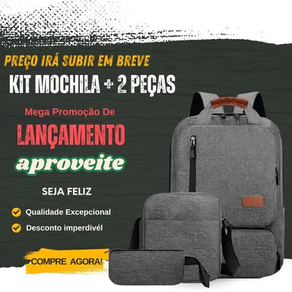 Imagem de Kit mochila Masculina Feminina com Bolsa Media Estojo Para o seu Dia a Dia Escola Faculdade Trabalho