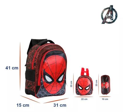 Imagem de Kit Mochila Masculina Homem Aranha Lancheira Infantil Estojo