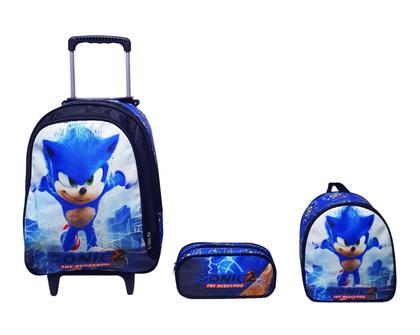 Imagem de Kit Mochila Masculina Rodinhas Infantil Sonic Lancheira E