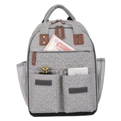 Imagem de KIT Mochila Maternidade + Trocado de Fraldas + Porta Mamadeira Menina / Menino Mamãe Cinza Claro