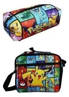 Imagem de Kit Mochila Pokemon Juvenil Infantil Rodinhas Escolar