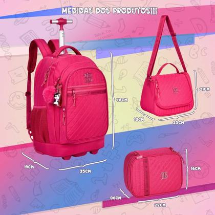 Imagem de Kit Mochila Rb Rebecca Bonbon Carrinho Rodinhas Lancheira Estojo Notebook Juvenil Resistente Reforçada