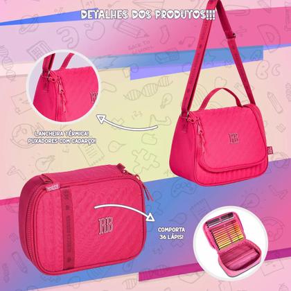 Imagem de Kit Mochila Rb Rebecca Bonbon Carrinho Rodinhas Lancheira Estojo Notebook Juvenil Resistente Reforçada