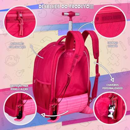 Imagem de Kit Mochila Rb Rebecca Bonbon Carrinho Rodinhas Lancheira Estojo Notebook Juvenil Resistente Reforçada